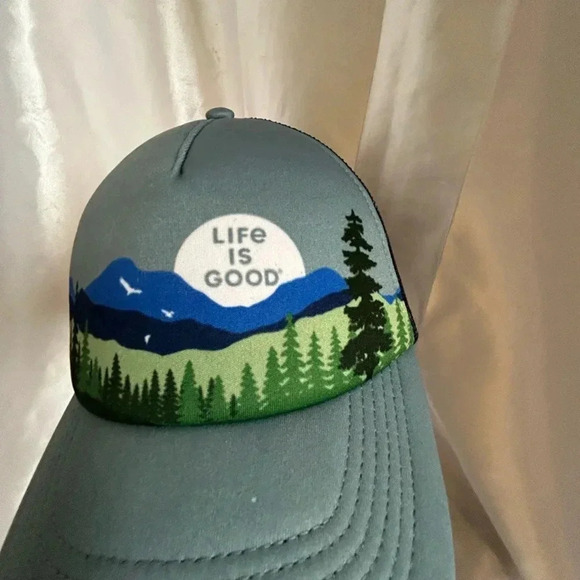 NWT LIFE IS GOOD HERE COMES THE SUN BLUE TRUCKER HAT SNAP BACK CLEAN - Picture 2 of 7